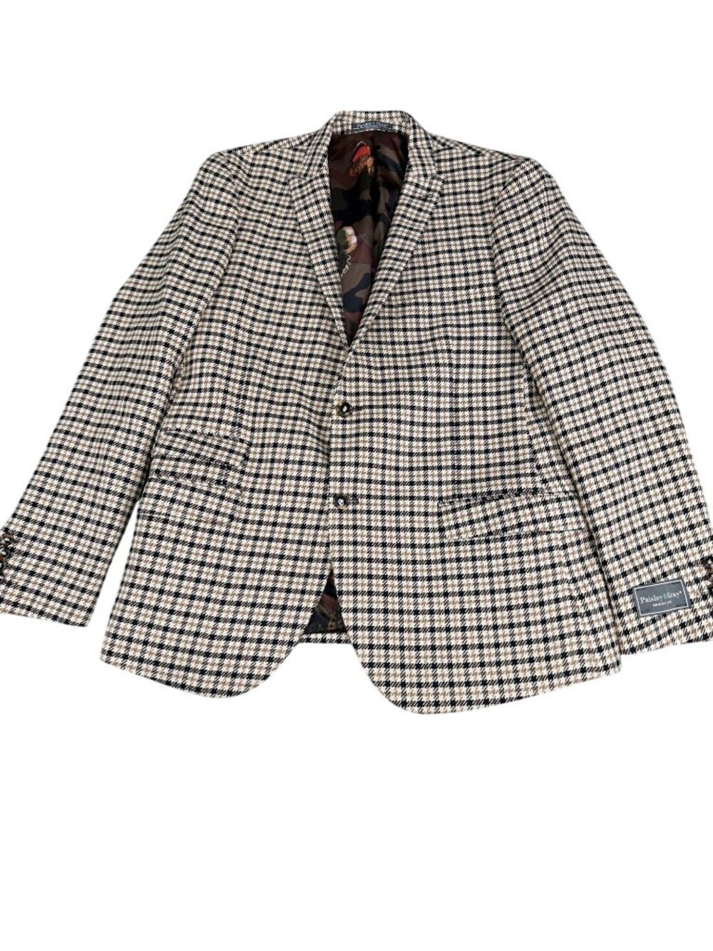 Paisley & Gray Mens Tan Black Houndstooth Skinny Fit Blazer 44R NWT